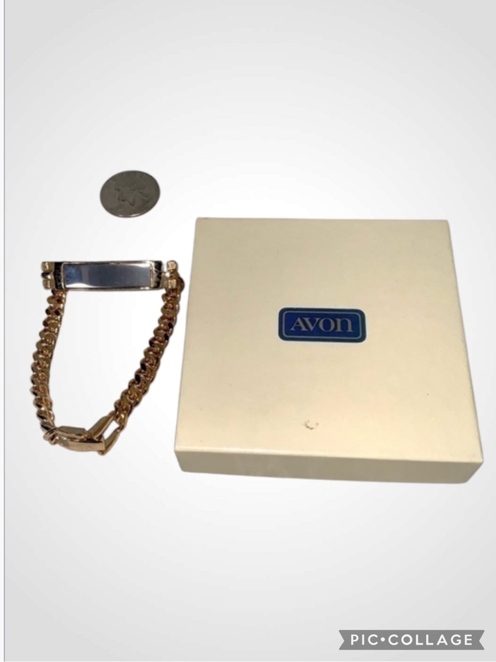 Avon Silver Blank Space & Gold Link ID Bracelet 8” In Box